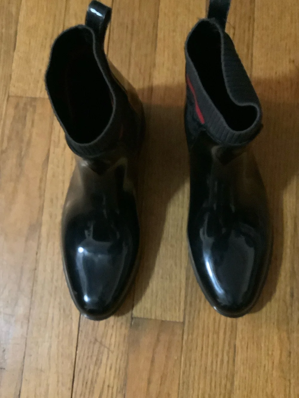 Coach Black Rain Boots with Red Accent